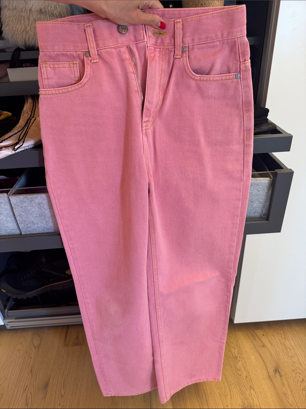 High-Rise Straight Leg Jeans in Pink - Women